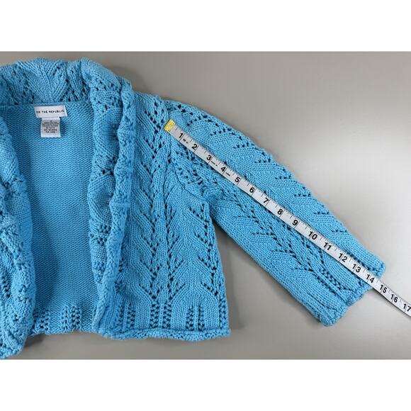 For The Republic Women’s Small Blue Open Knit Cardigan 100% Cotton Ruffle Shrug - Picture 5 of 11